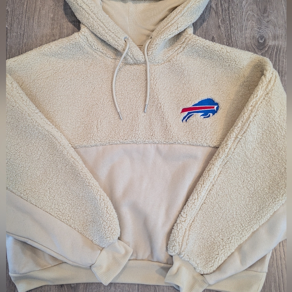 NFL Buffalo Bills Cream Hoodie with Blue and Red Logo - Picture 2 of 16